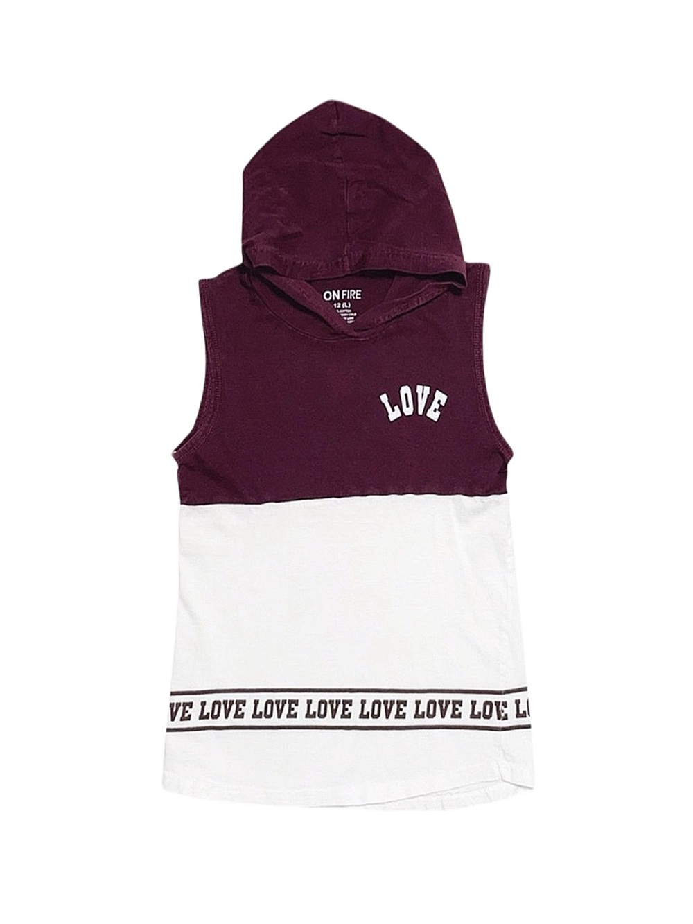 ON FIRE Girl's Hooded Tank Top White And Maroon Size Large 12